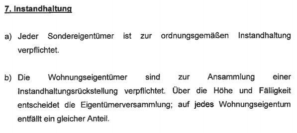 Seitenabschnitt 7 Instandhaltung: Eigentümerpflichten zur Instandhaltung und Rückstellung.