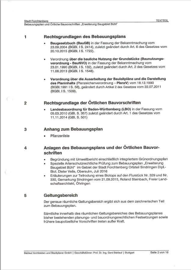 Seite 2 eines Bebauungsplans mit Gliederung nach Rechtsgrundlagen, Anlagen und Geltungsbereich.