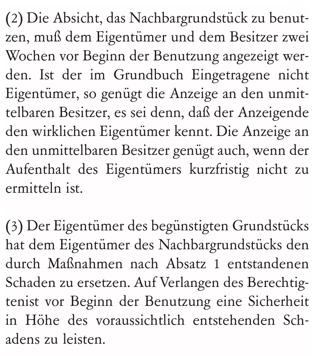Juristischer Textauszug zu Eigentum und Nachbarrechten, Abschn. 2–3.