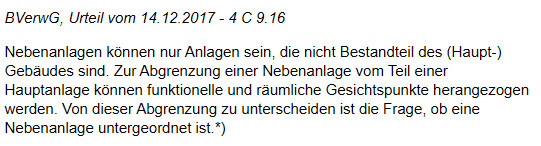 Auszug aus BVerwG-Urteil: Nebenanlagen nicht Teil des Hauptgebäudes.
