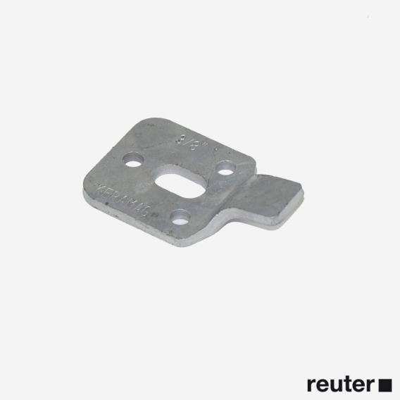 Metallclip mit drei Löchern und ovaler Zentralöffnung, flach und silbern.