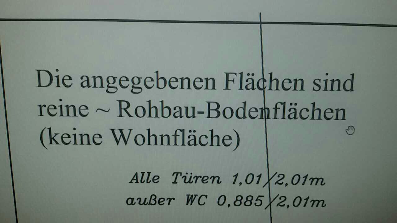 Bauplan: Flächenangaben als Rohbau-Bodenflächen; Türen 1,01×2,01m; WC 0,885×2,01m