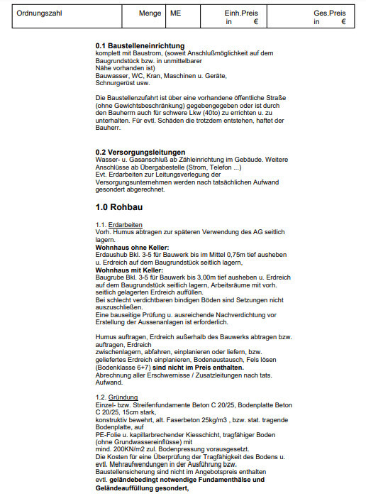 Übersicht Bauunterlagen: Bausteineinrichtung, Versorgungsleitungen und Rohbau-Abschnitte.
