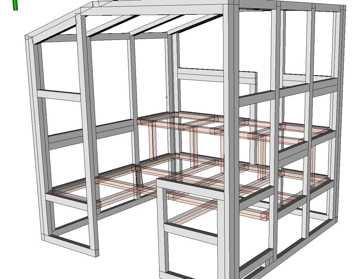 3D-Gerüstmodell eines rechteckigen Rahmens mit vertikalen Stützen und braunem Innenrahmen.