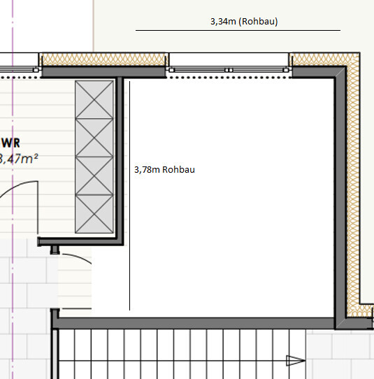 2D Rohbau-Grundriss mit Innenwänden und Türöffnung