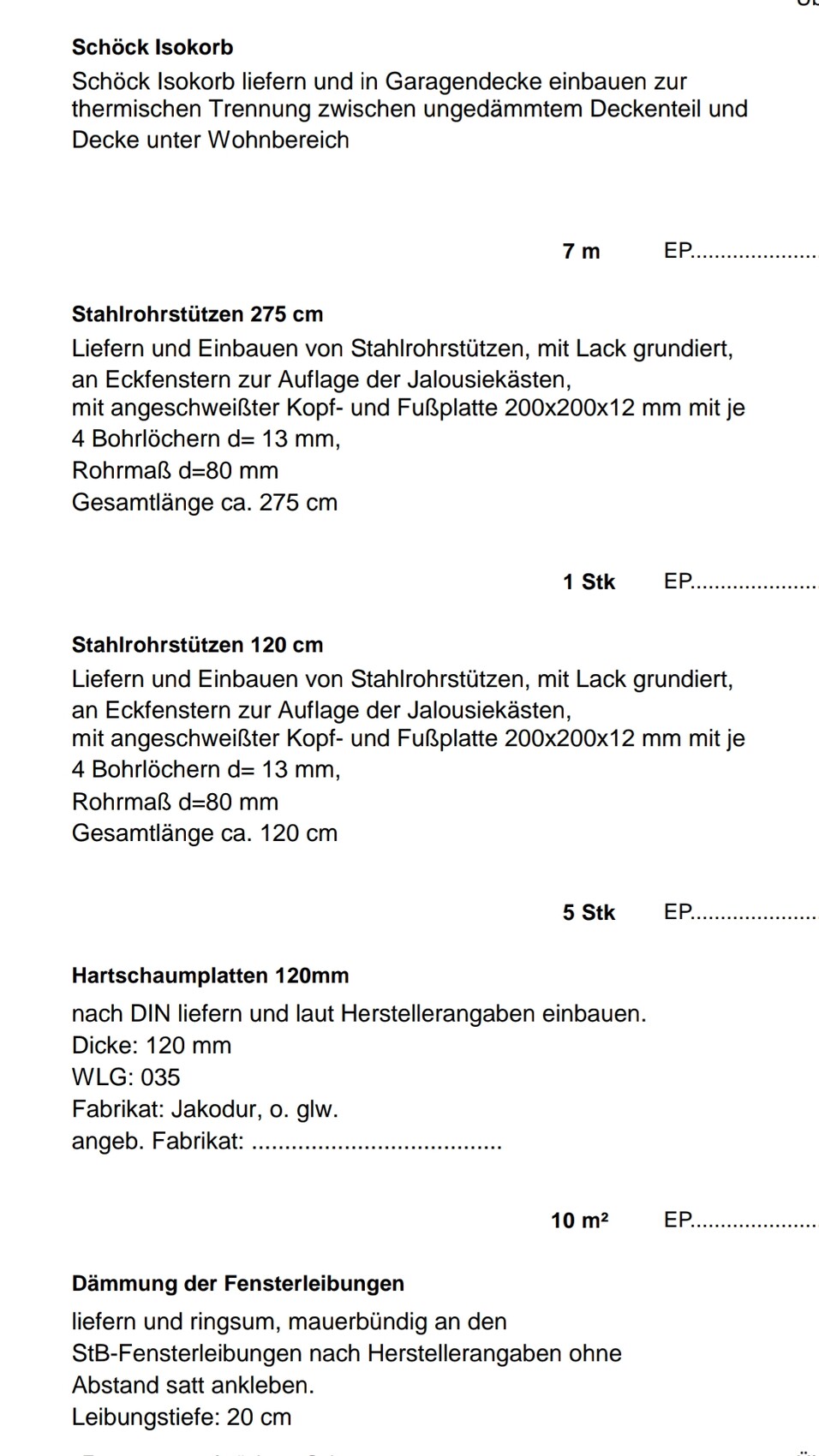 Liste von Rohbau-Materialien: Isokorb, Stahlrohrstutzen, Daemmung der Fensterlaibungen