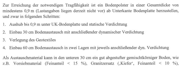 Textdokument mit Anleitungen zur Bodenplatte, Fundament und Verdichtung im Rohbau