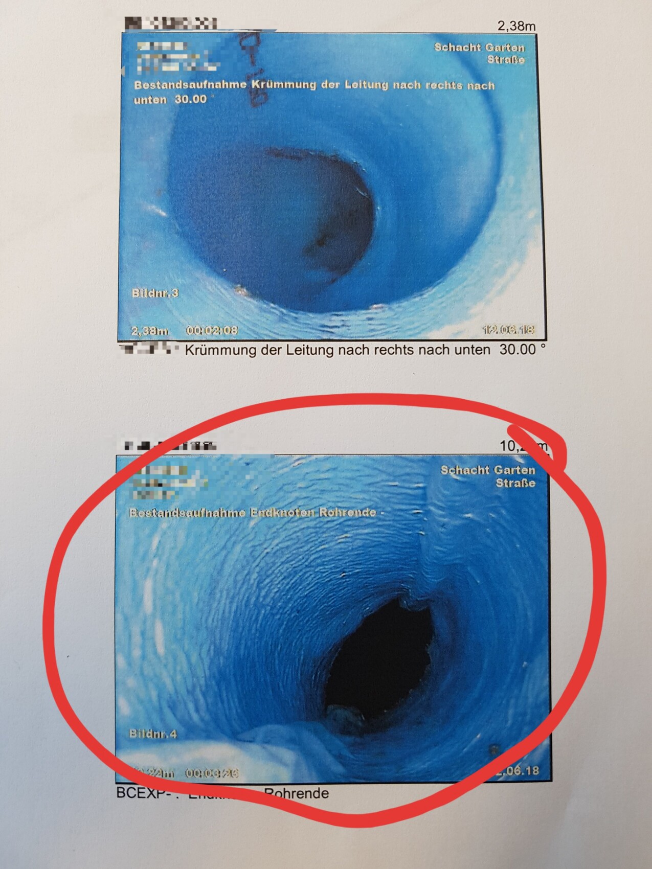 Zwei blaue Rohrschacht-Aufnahmen mit runden Öffnungen und schwarzem Innenloch.