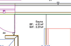 Grundrissplan eines Badezimmers mit Sauna, 2D Ansicht