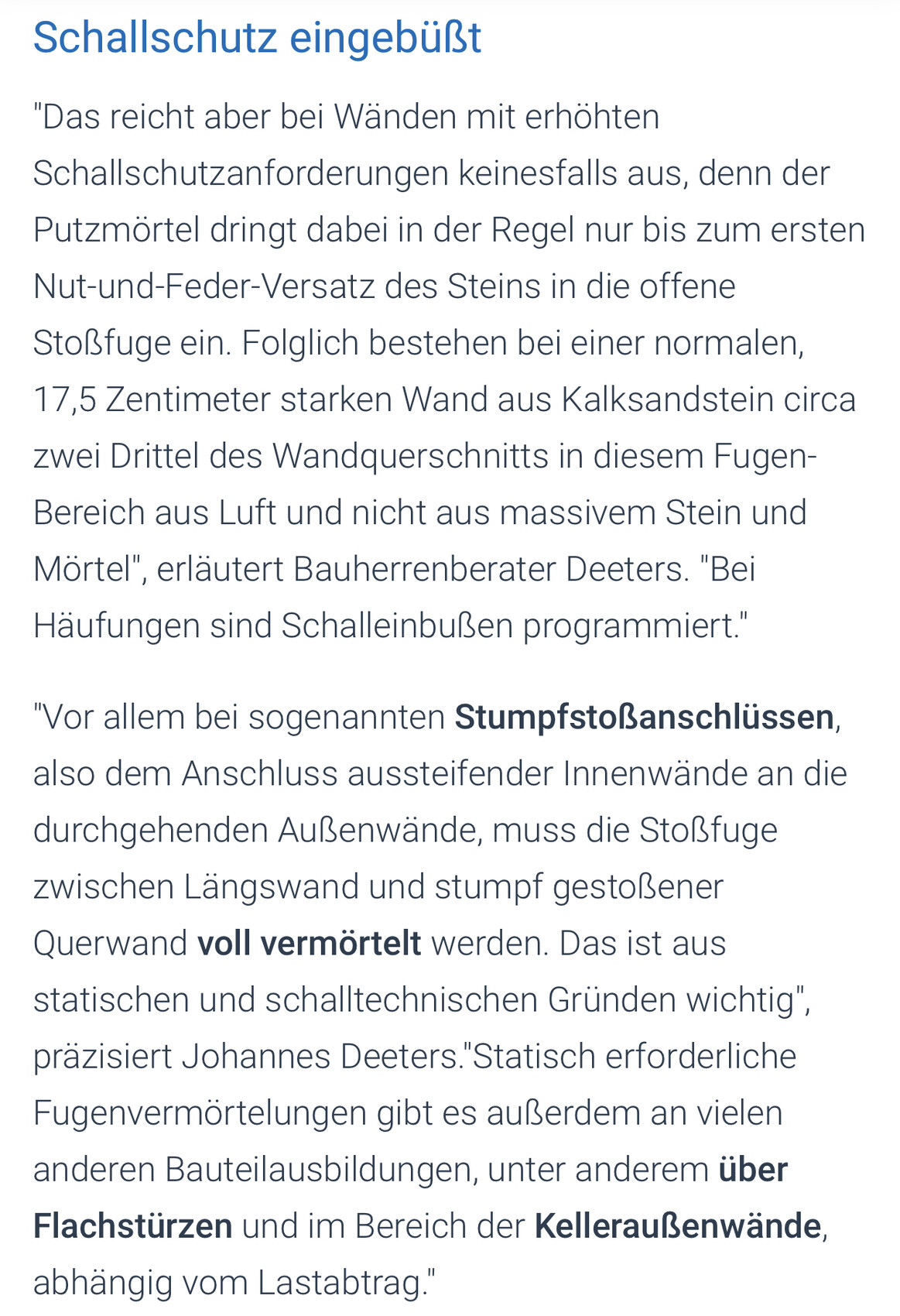 Schallschutz eingebüßt – Textseite über Bauwerks-Schallschutz und Wandverbindungen.
