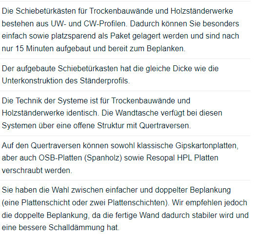 Schiebetürkasten für Trockenbauwände aus UW/CW-Profilen, einfache Montage und Beplankung.