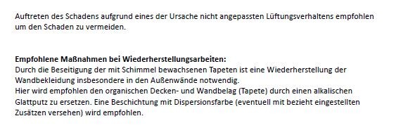 Hinweis zu Schimmel-Schaden durch falsches Lüften; Wiederherstellungsmaßnahmen.