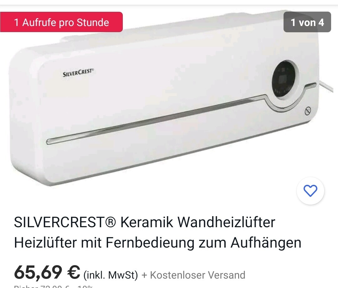 SILVERCREST Keramik-Wandheizlüfter, weiß, flache Front und rundes Display rechts