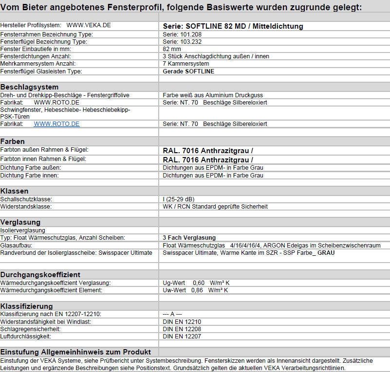 Fensterprofil-Details: VEKA Softline 82 MD, Mitteldichtung
