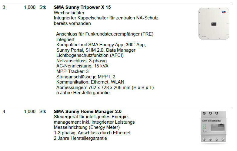 Zwei SMA-Geräte: Sunny Tripower X 15 Wechselrichter und Sunny Home Manager 2.0 (Produktseite)