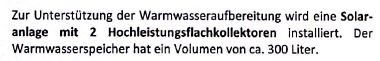 Infotafel: Solaranlage zur Warmwasseraufbereitung mit Hochleistungsflachkollektoren.
