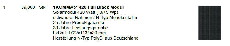 420W Full-Black N-Typ Monokristall-Solarmodul, Maße 1722×1134×30 mm