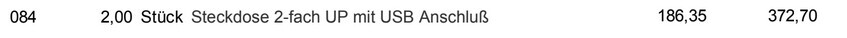 Steckdose 2-fach Unterputz mit USB-Anschluss, 2 Stück (Code 084).