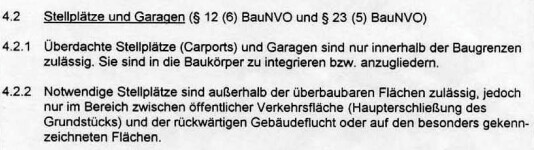 Ausschnitt aus BauNVO Text über Stellplätze und Garagen
