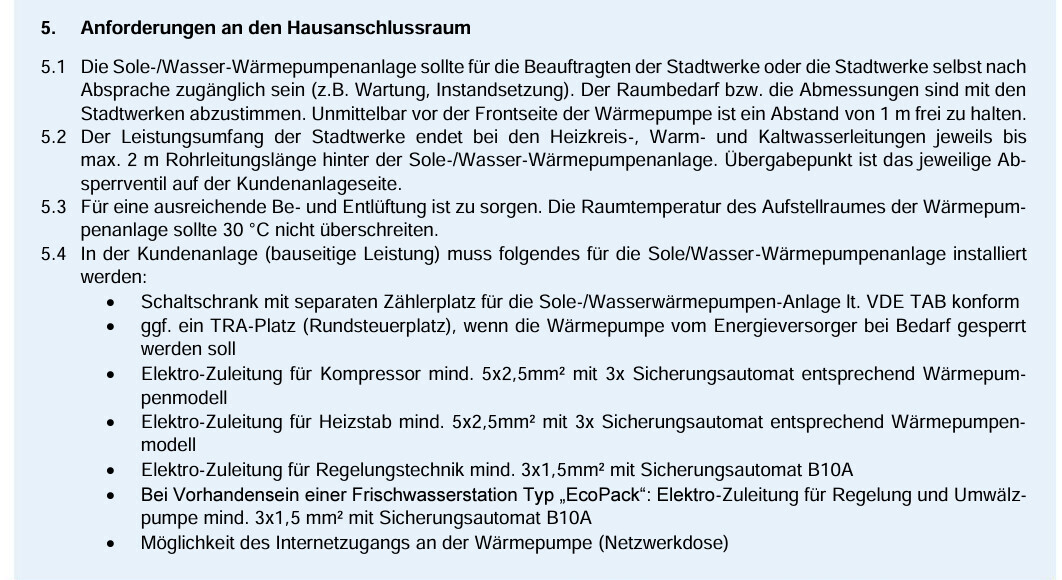 Dokumentabschnitt zu Anforderungen an den Hausanschlussraum mit Abständen, Sicherheit und Zuleitungen.