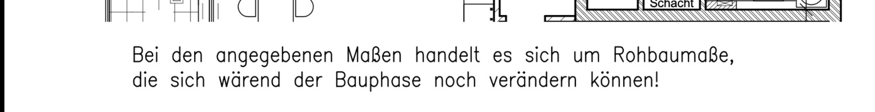 Technische Bauzeichnung mit Grundriss; Rohbaumaße können sich während der Bauphase ändern.