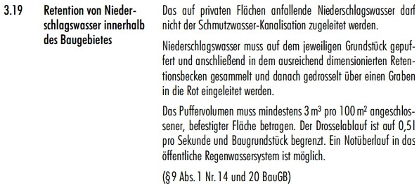 Technisches Dokument zur Niederschlagswasser-Retention im Baugebiet