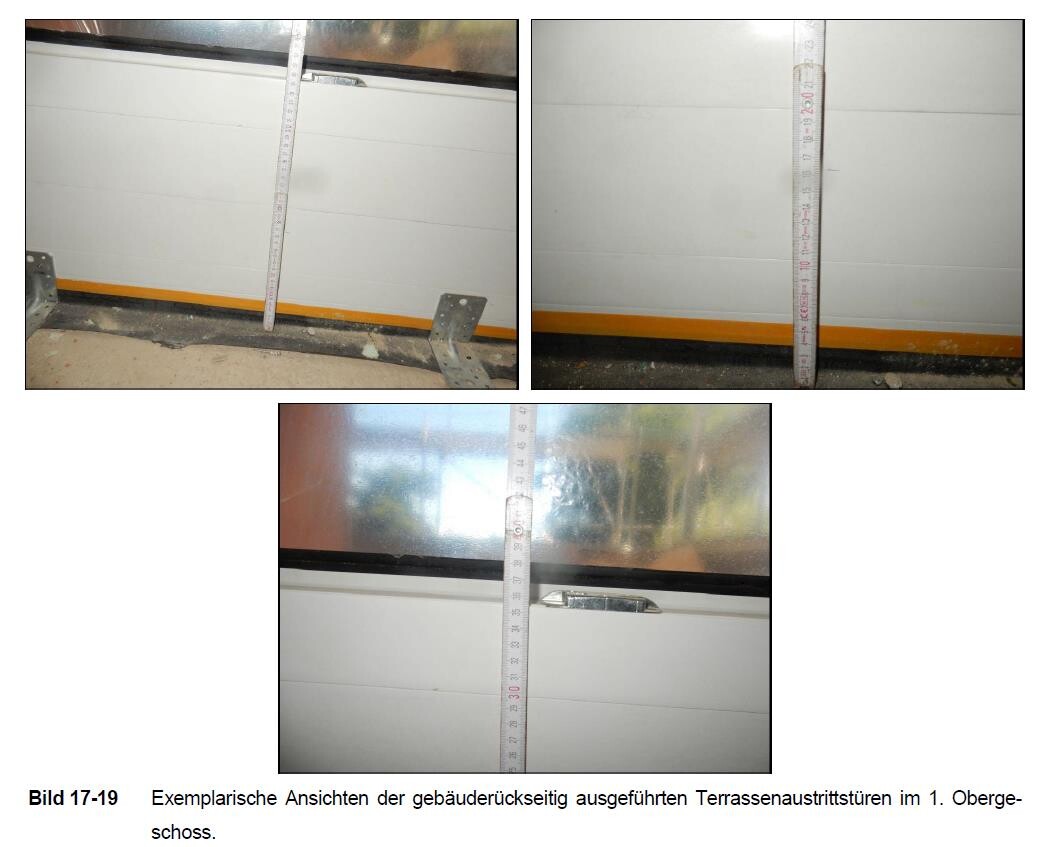 Dreiteilige Aufnahme zeigt Terrassentüren an der Gebäuderückseite im 1. Obergeschoss.