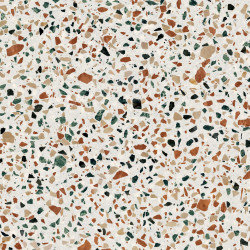 Nahaufnahme eines farbigen Terrazzo-Bodenbelags mit unterschiedlich farbigen Chips.