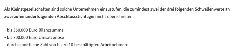 Bild eines Textdokuments mit Abschnitten zu Bilanzsumme, Umsatzerlösen und Mitarbeiterzahl