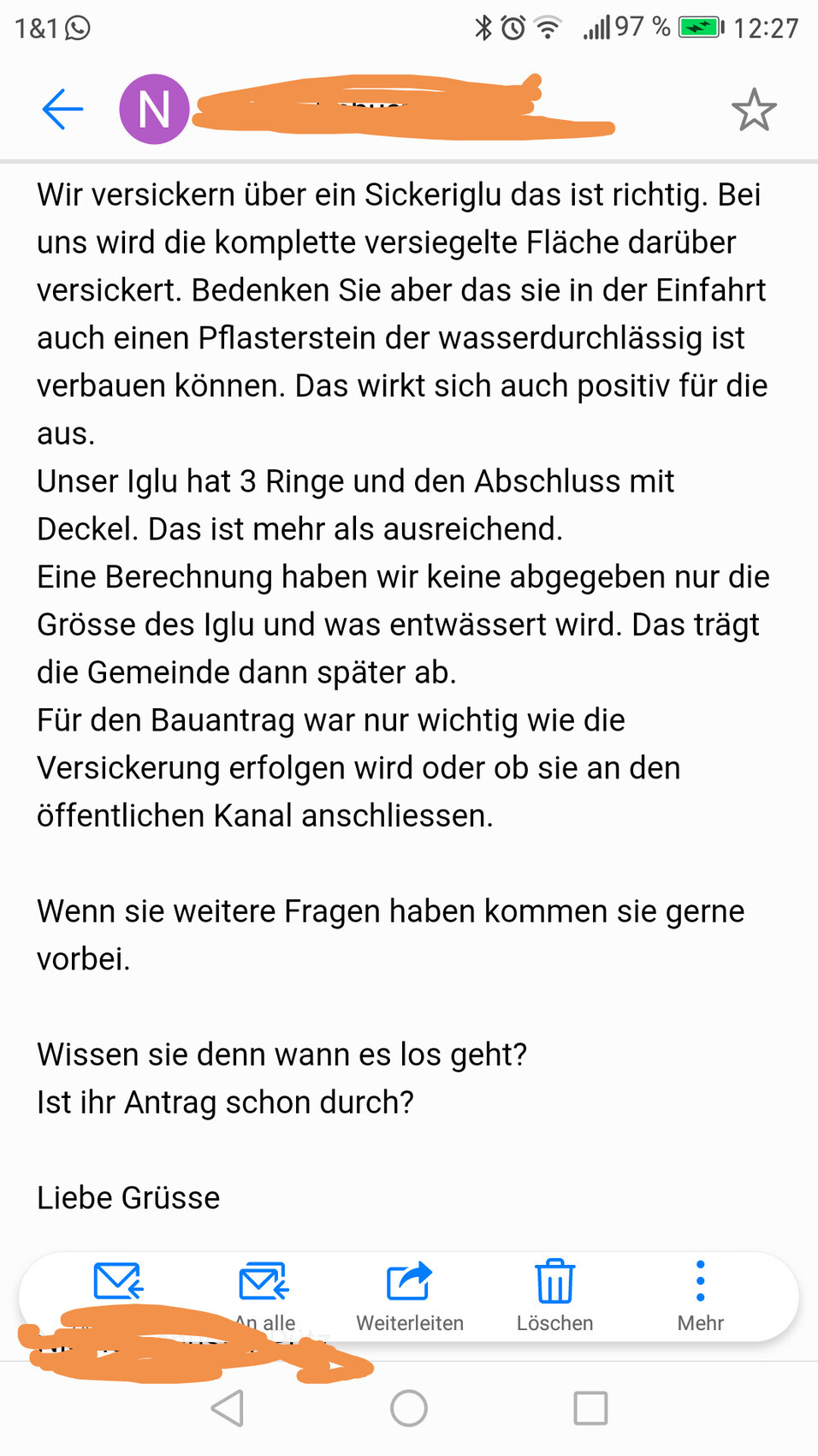 Screenshot eines Smartphone-Displays mit langem deutschem Textbrief
