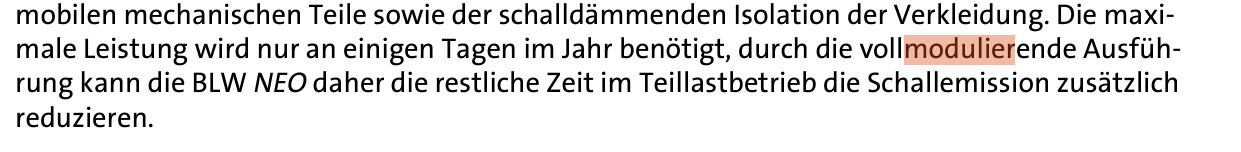 Deutscher Textausschnitt über vollmodulierende Ausführung zur Emissionsreduktion.