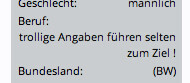 Screenshot eines Textformulars mit Feldern zu Geschlecht Beruf und Bundesland