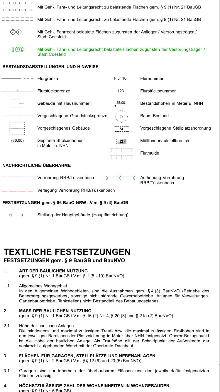 Technische Bau- und Bestandsdarstellungen mit Hinweisen und Festsetzungen