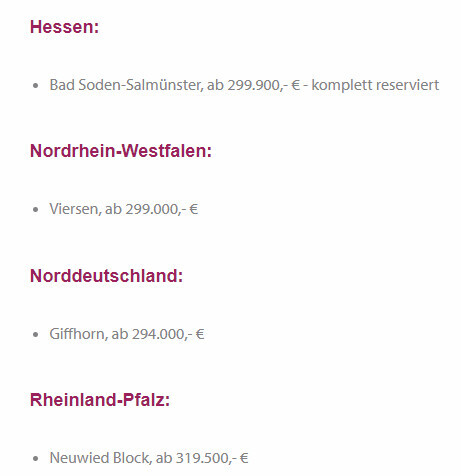 Textbasierte Preisliste mit Immobilienpreisen nach Regionen in Deutschland