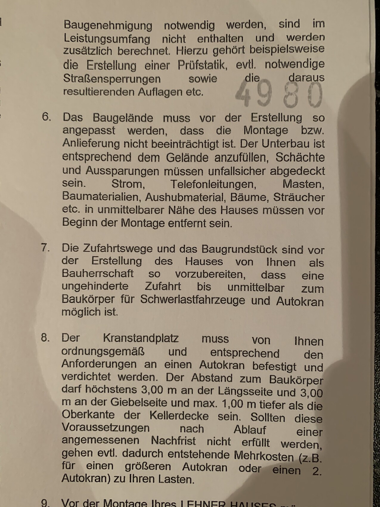 Ausschnitt eines Bauvorschriften-Dokuments mit Paragraphen 6–9, deutscher Fließtext.
