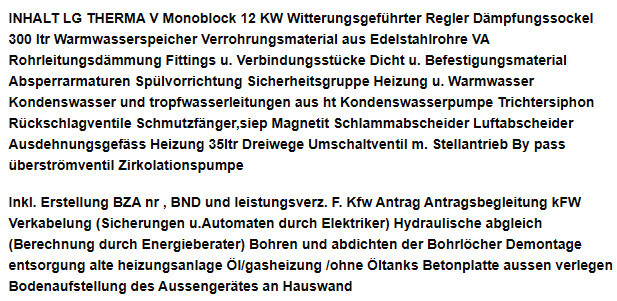 LG THERMA V Monblock 12 kW mit Warmwasserspeicher, Regler, Dämpfungssockel, Montagezubehör.