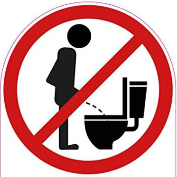 Verbotenes Toiletten-Schild: Mensch vor Toilette, roter Kreis mit diagonaler Linie