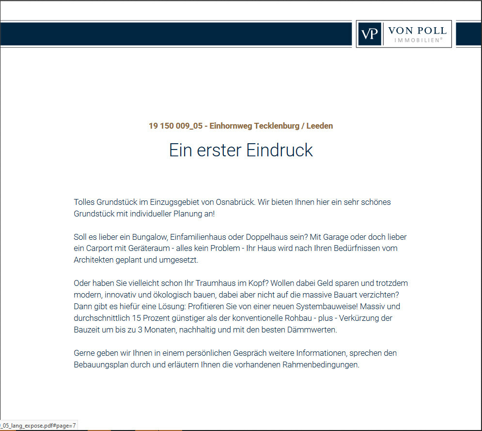 Immobilien-Webseite mit Von Poll Logo und Überschrift Ein erster Eindruck