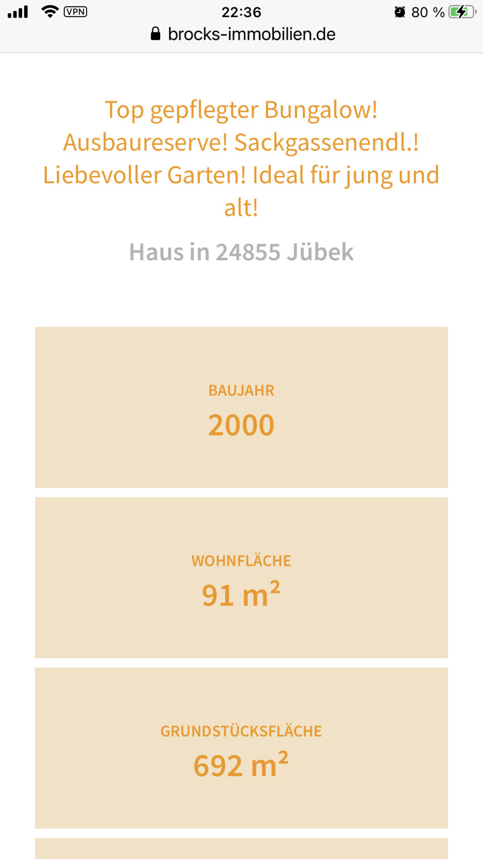 Bungalow in Jübek: Baujahr 2000, 91 m² Wohnfläche, 692 m² Grundstück.