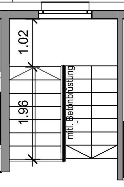 Detaillierter Treppengrundriss mit Maßen und Treppenkonstruktion