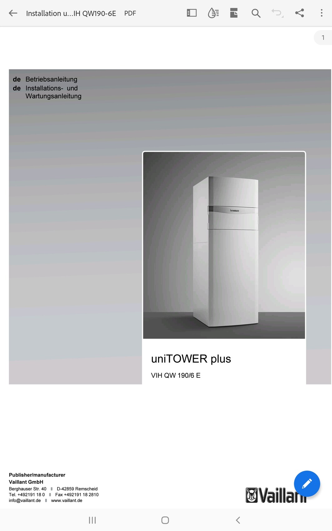 Weiße Vaillant uniTOWER plus Heizkessel vor grauem Hintergrund
