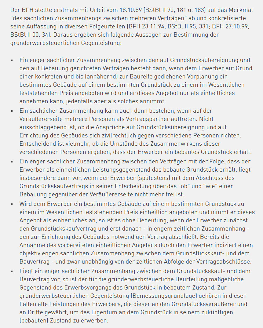 BFH-Urteil: sachlicher Zusammenhang bei Grundstücksübertragung und Verträgen – Aufzählung