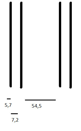 Schematische Bauzeichnung mit parallelen senkrechten Linien und Maßangaben.