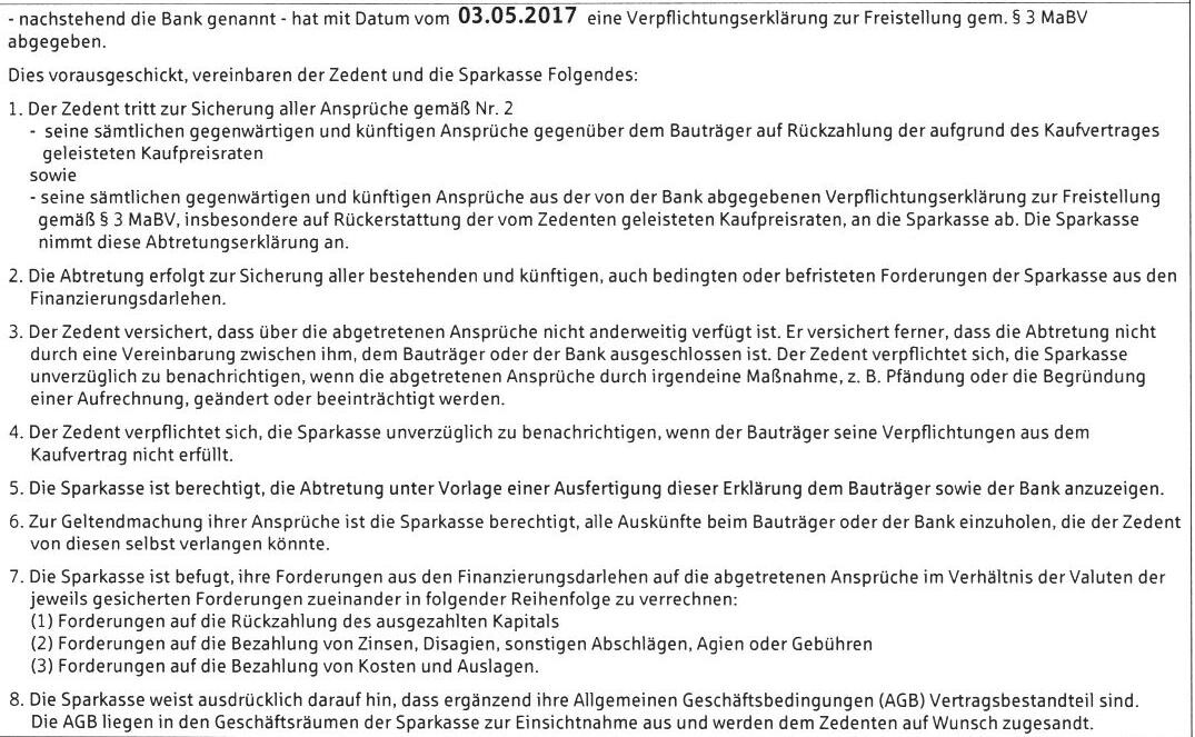 Scan eines Textdokuments mit rechtlicher Verpflichtungserklärung zur Freistellung, Datum 03.05.2017