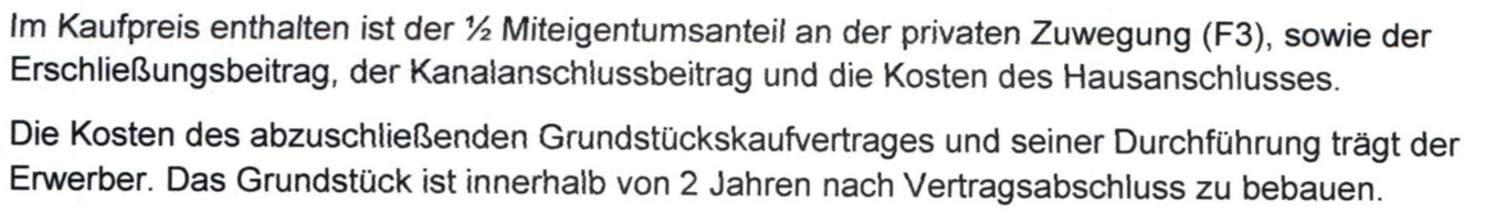 Textausschnitt aus Vertragstext mit Kaufpreis- und Nebenkostenklauseln
