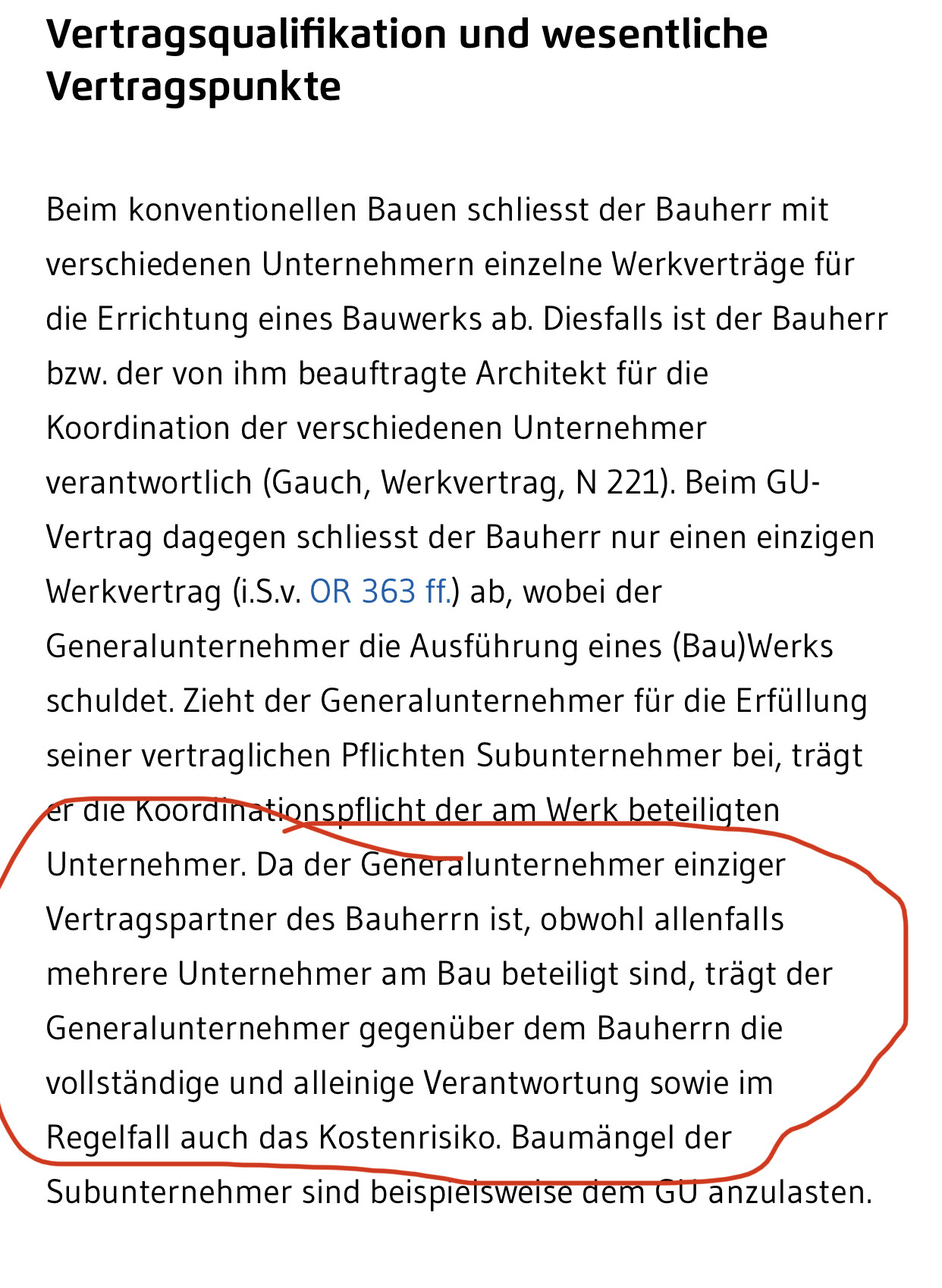 Seite eines Vertragsdokuments mit Titel Vertragsqualifikation; hervorgehobener Absatz zum Generalunternehmer.