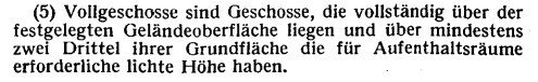 Textausschnitt erklärt Vollgeschosse in der Architektur, Definition und Kriterien