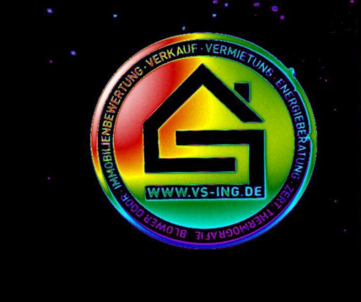 Rundes, farbiges Logo mit Haus-Symbol und Website VS-ING – Energieberatung