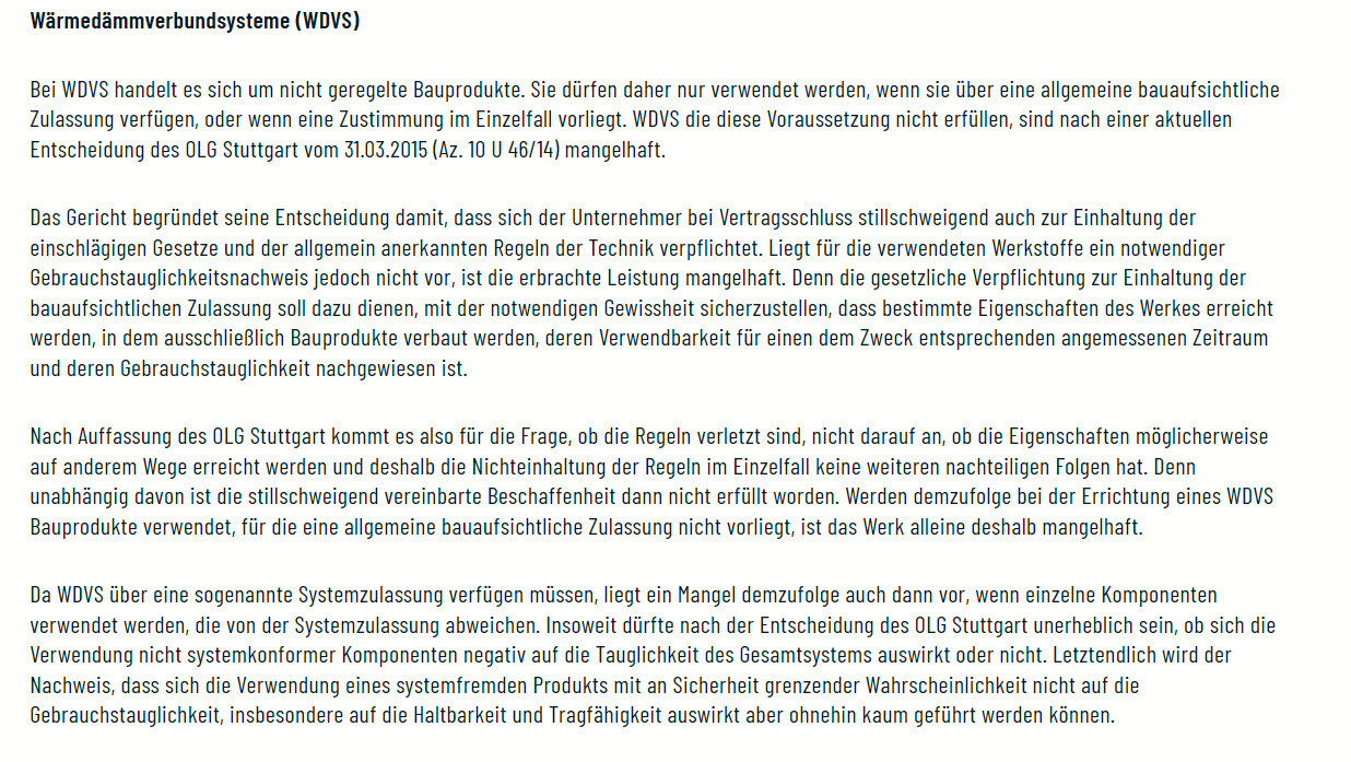 Wärmedämmverbundsystem WDVS-Dokument mit umfangreichem Textinhalt