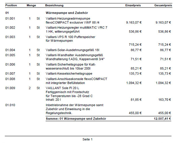 Preisübersicht Vaillant Heiztechnik: Pumpen, Speicher, Zubehör und Preise in der Tabelle.